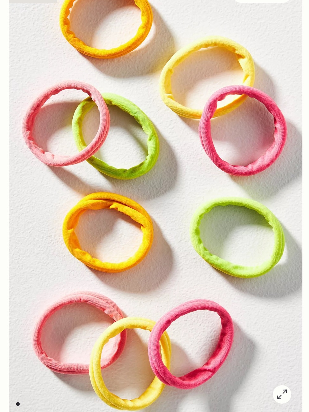 Anthropologie Tonal Elastic Hair Tie Set in Pink, Yellow, Green